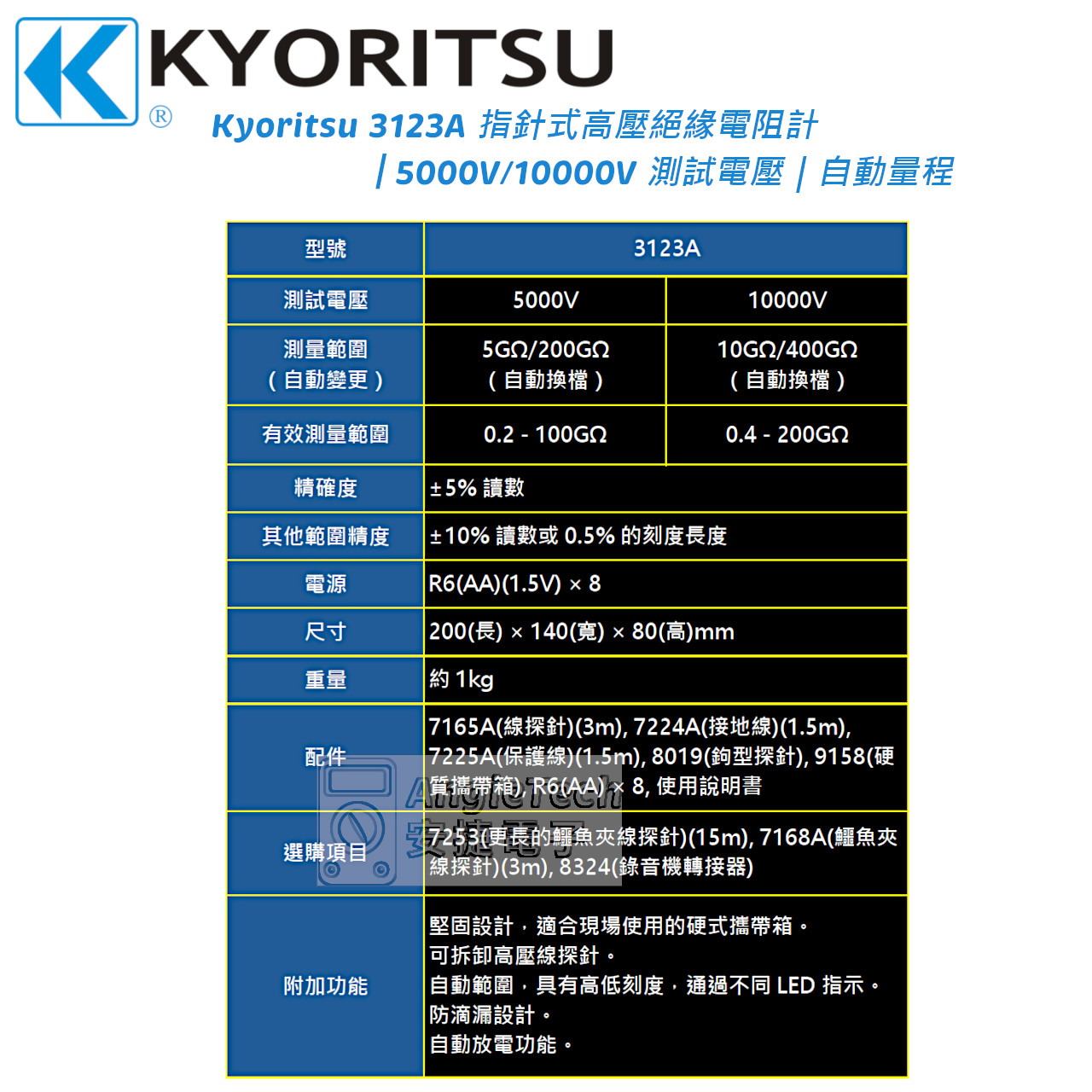 3123A 指針式高阻計規格表